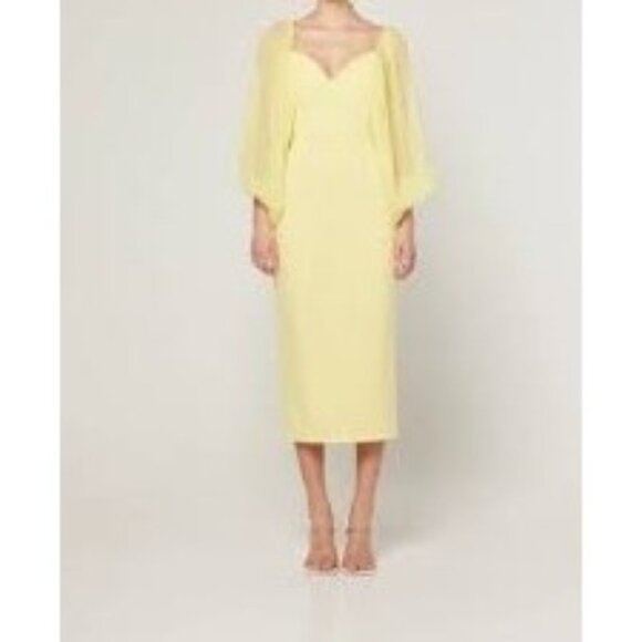 Vintage Inspired Yellow Dress Victoria Sheer Puff Sleeves Sweetheart‎ Neckline M - Picture 1 of 8